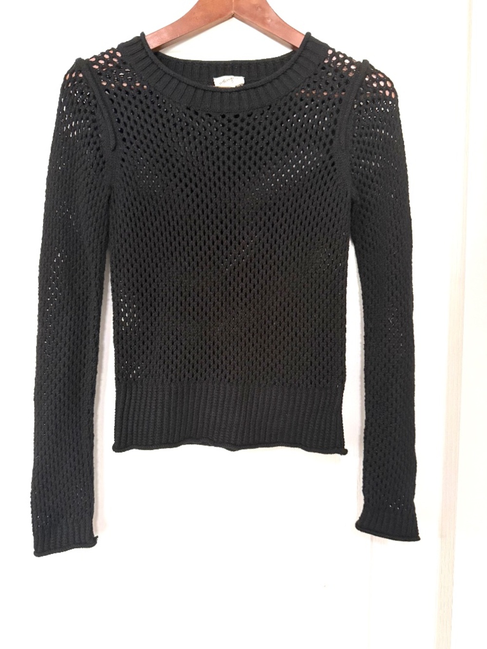 Aritzia Wilfred Free 100% Cotton Fishnet Mesh Crewneck Sweater Black Extra Small